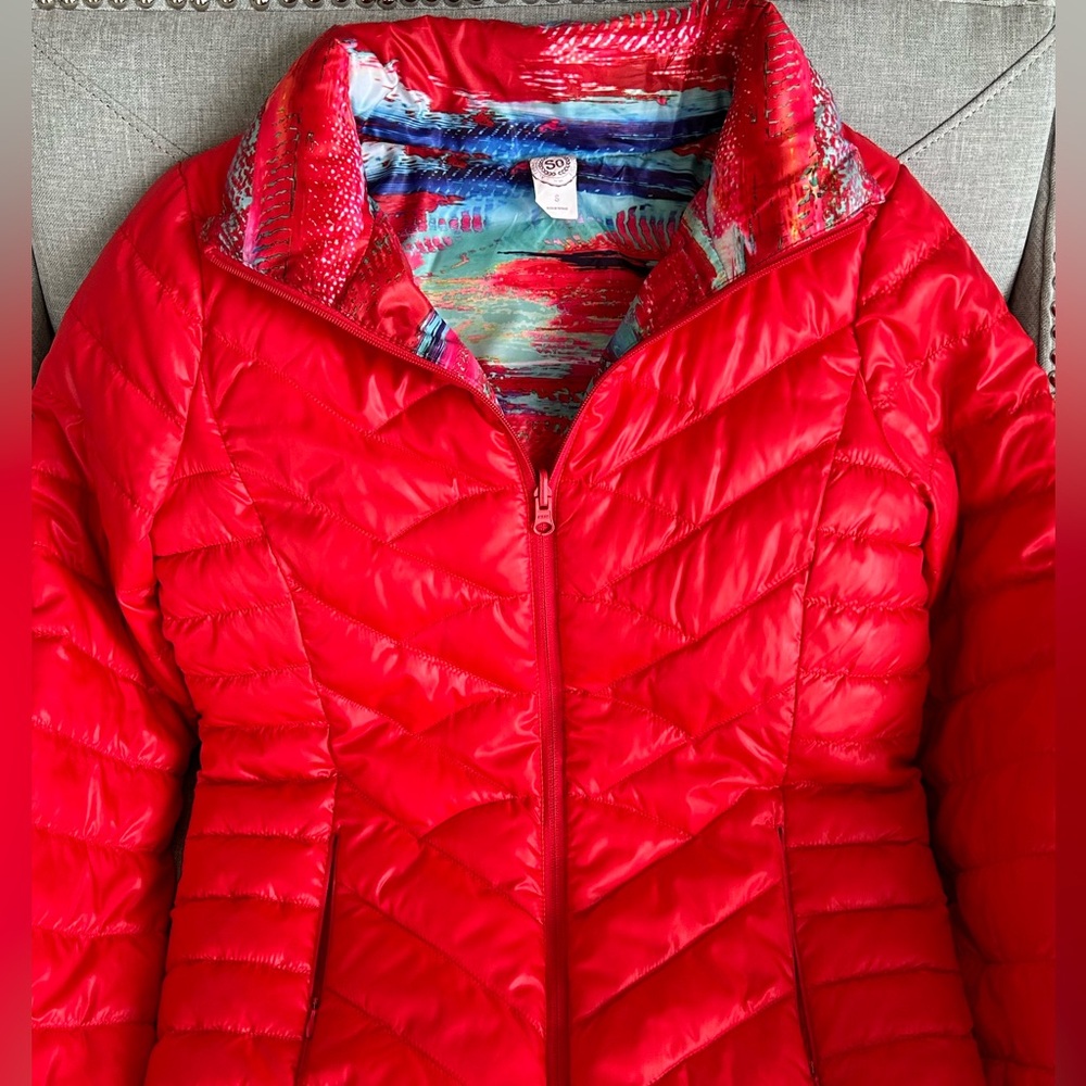 Reversible SO Quilted Puffy Puffer Zip Up Jacket Pockets Waterproof Size Small - Picture 11 of 13